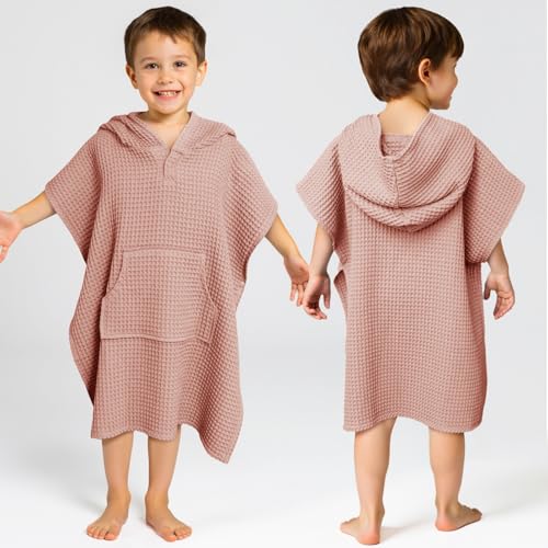 Image of Hooded Kids Beach Towel - Soft Poncho Towel for Babies and Toddler - Lightweight Waffle Cotton Towel Cover Up for Beach and Pool and Bath