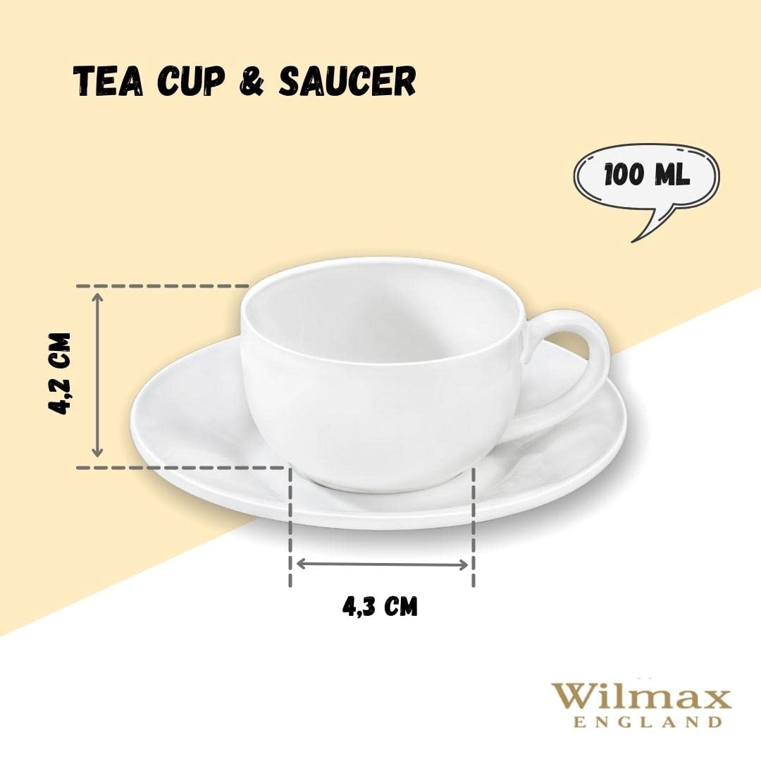 Wilmax WL-993002/6C - Juego de Tazas de café y platillos (Porcelana, 100 ml, 6 Unidades), Color Blanco