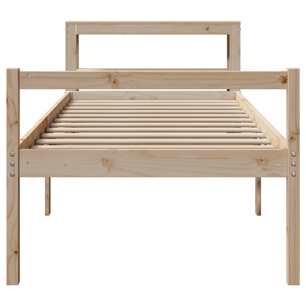Seniorenbett Massivholz Kiefer 75x190 cm mit Kopfteil Lattenrost und Stauraum, Robustes Bettgestell für Schlafzimmer, seniorengerechter Liegekomfort und praktische Aufbewahrung