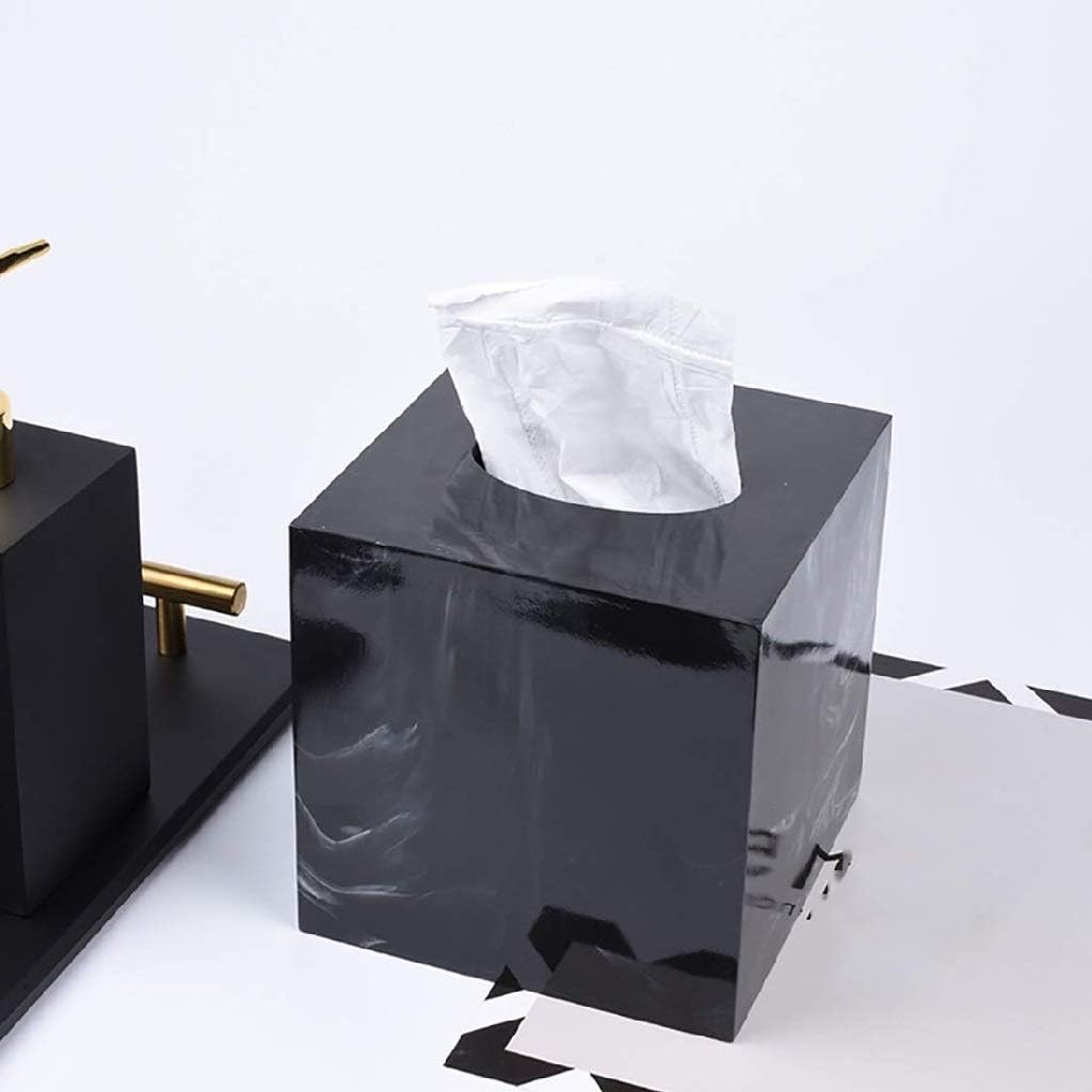 Marble Tissue Box- Square Tissue Box Cover, Napkin Holder for Bathroom Living Room Office, Marble-Imitated Made (White)(D) image 4
