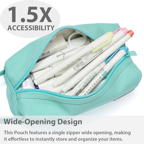 Image of SPACEMATE Pencil Case Pouch Box Bag School Supplies Girls Boys Kids, Cute Preppy Stuff Large Big Capacity Aesthetic Canvas Pen Organizer, Back to College Stationary, Light Green, Simple Style, 1200ml