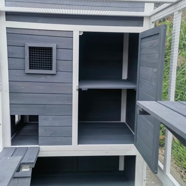 Casetta per gatti da esterni, spaziosa gabbia multi-livello, resistente alle intemperie con comodi nascondigli, struttura in legno resistente per rifugio, elegante design esterno per