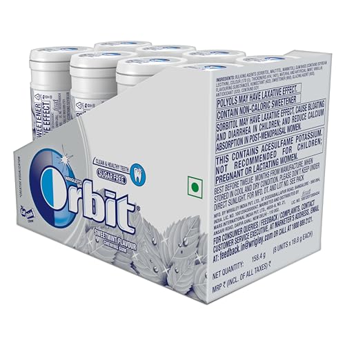 Orbit Sweetmint Sugar-Free Chewing Gum, Chewing Gums for Clean and Healthy Teeth, Pocket-Friendly & Easy to Carry Tube, 22g, Pack of 8