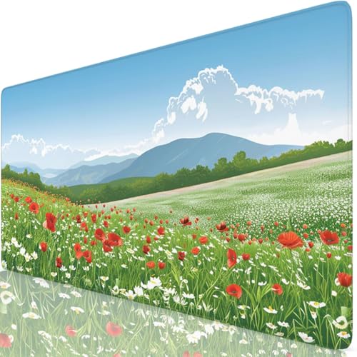 Tapis de Souris XXL 120x60cm, Vert Tapis de Souris Gaming, sous Main Bureau Gaming Prairie Mouse Pad avec Coutures sur Les Bords, Antidérapant Mouse Pad Accessoire Bureau pour Gamer, Maison Y8-98