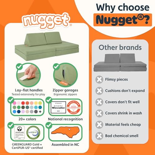 Image of Nugget - The Original Play Couch for Kids - Modular Foam Children's Sofa for Playroom, Imagination, & Creative Open Ended Play - Washable & Convertible Playroom Furniture, Bamboo