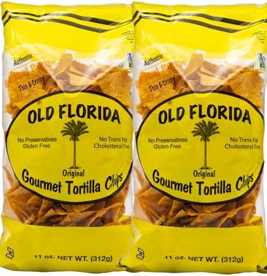 Old Florida Gourmet Original Tortilla Chips, 11 OZ - Pack of TWO (2) - Original Thin & Crispy Non-GMO Recipe