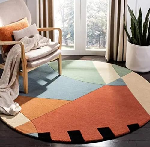Image of Sifa Carpet Round Handmade Mid-Century Modern Abstract Premium Wool Entryway Foyer Living Room, Bedroom Kitchen Area Rug, Weight -10 Pund, Size-4x4 Feet (48x48 Inch Round)