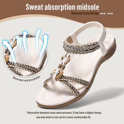 Littleplum Womens Sandals Arch Support Summer Flat Slides Ankle Elastic Walking Shoes Braided Beach Dressy Sandals for Women