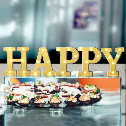 Image of Efavormart 6 inch Gold Marquee Letter H, Mirror Front Warm White LED Light Up 3D Sign, Battery Operated 72H Glow for Wedding Party & Wall Decor
