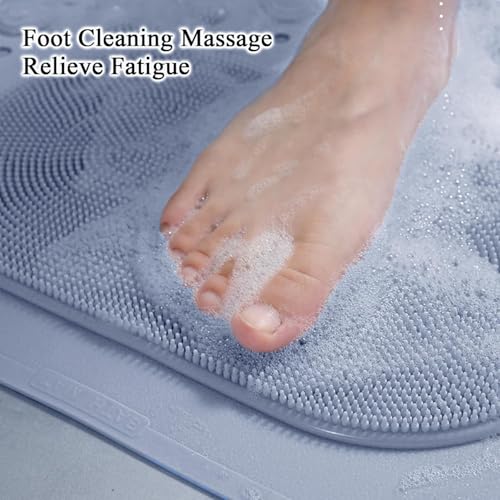 Image of Homecloud Anti Skid Mat for Bathroom Floor Shower mats for Bathroom Anti Slip with Foot Scrubber Bath mat Anti Slip with Suction Cups & Drain Holes (69x35 Cm) (Grey)
