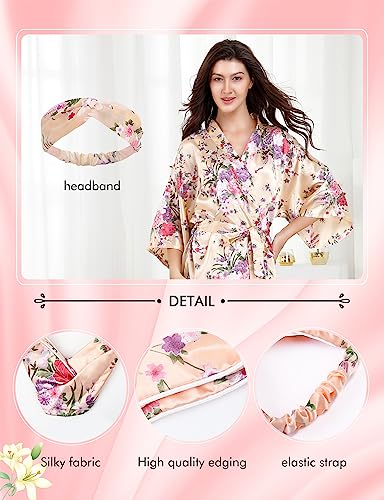 Image of EPLAZA Womens Floral Satin Robe Bride Bridesmaid Robes Wedding Kimono