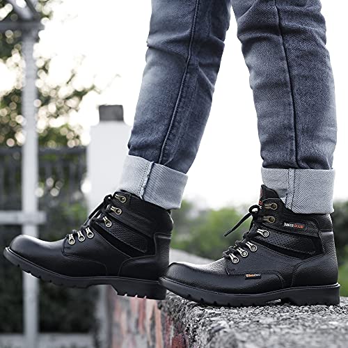 Image of Bacca Bucci Mens 6 inches Premium Steel Toe Cap Real Grain Leather Outdoor Laceup Boots /Warranted Qualtiy & Durable Boot