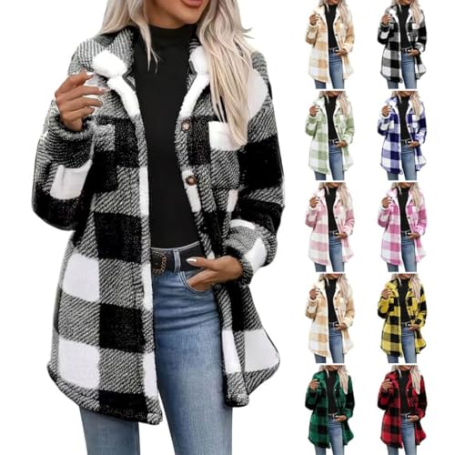 Fleece Jacket Women Hooded Plaid Winter Coat Mid Length Sherpa Jacket - image 1
