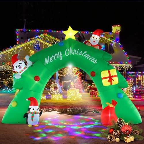 Image of InfleasJoiy 16FT Christmas Tree Arch Inflatable Christmas Decoration with LED Lights and Kaleidoscope Lights for Holiday Celebration Decorations on Yard, Lawn and Patio
