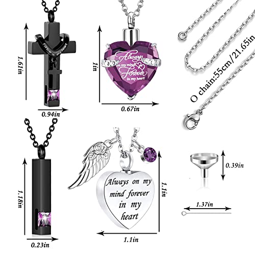 Stainless Steel 6-Piece Set Urn Necklace for Ashes Men Women Pendant Cremation Heart Cross Cubic Urn Keepsake Locket Ashes Memorial Ashes Necklace (6Pcs - Purple)2