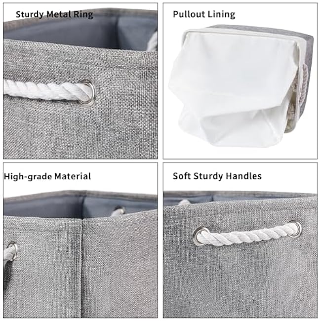 combocube 11.8 x 7.8 x 5.1 Inch Fabric Storage Bins for Shelves, Linen Storage Organizer Storage Basket with Ropes for Laundry, Home, Closet, Office, Clothes, Toys Organizer