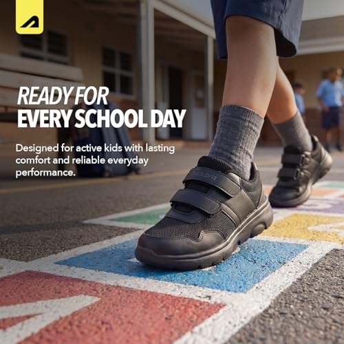 Image of Boldfit School Shoes Black for Boys & Girls Lightweight EVA Sole Breathable Mesh & PVC Upper Anti-Skid Velcro & Lace Closure Uniform Footwear for Kids Comfortable School Shoes