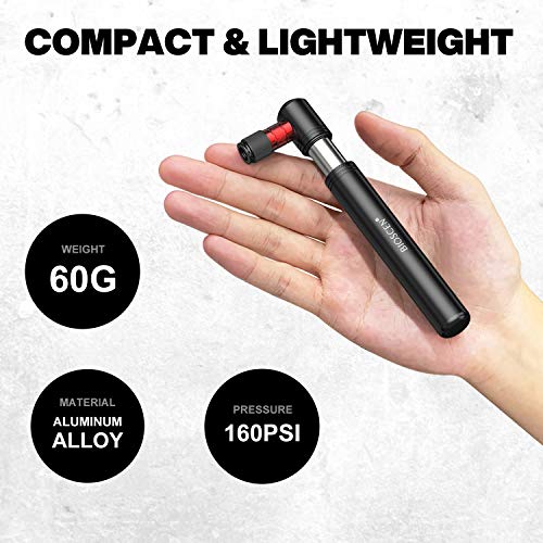 Mini Fahrradpumpe, Tragbare Luftpumpe Fahrrad für Presta und Schrader, Adapter Erforderlich, 160 PSI Pumpe Fahrrad mit Nadel & Rahmen, für Rennrad, Mountainbikes, BMX und Ball – Bild 4