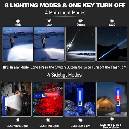 Rechargeable Flashlights High Lumens - 20,000LM Super Bright Small Pocket Magnetic Flashlight, 8 Modes LED Tactical Flash Light, Dual Button Powerful Flashlight for Camping (1, Klein Blue)