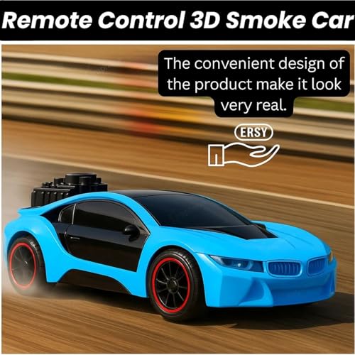 Image of GRAPHENE Remote Control Chargeable 3D Famous Smoke Car with Flashing Light, Radio Control Race car for Kids for 3-12 Year Old Kid Birthday Remote Control Rechargeable Blue Car (Pack of 1)