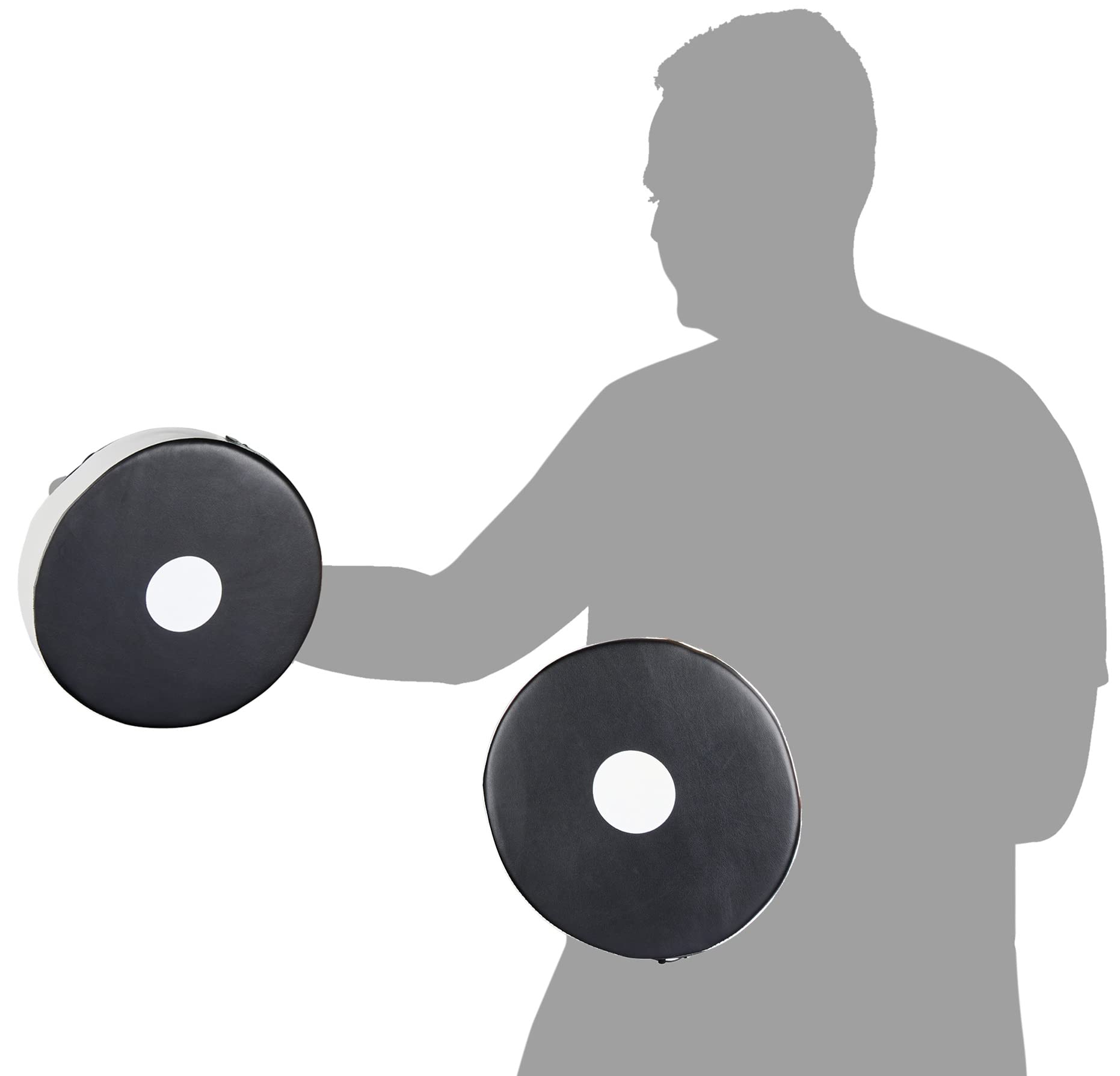 BAY Leder-PU RUND Tellerpratzen schwarz/weiß, Handpratzen, Pratzen 2 Stück, Trainerpratzen Handmitts Hand-Mitts Mitt Schlagmitt Schlagpolster Schlagkissen Focusmitt Coaching Paar