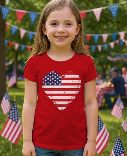 Tstars American Heart Flag Girls 4th of July Shirt | Patriotic Kids Fitted Tee for Memorial Day National Holidays3