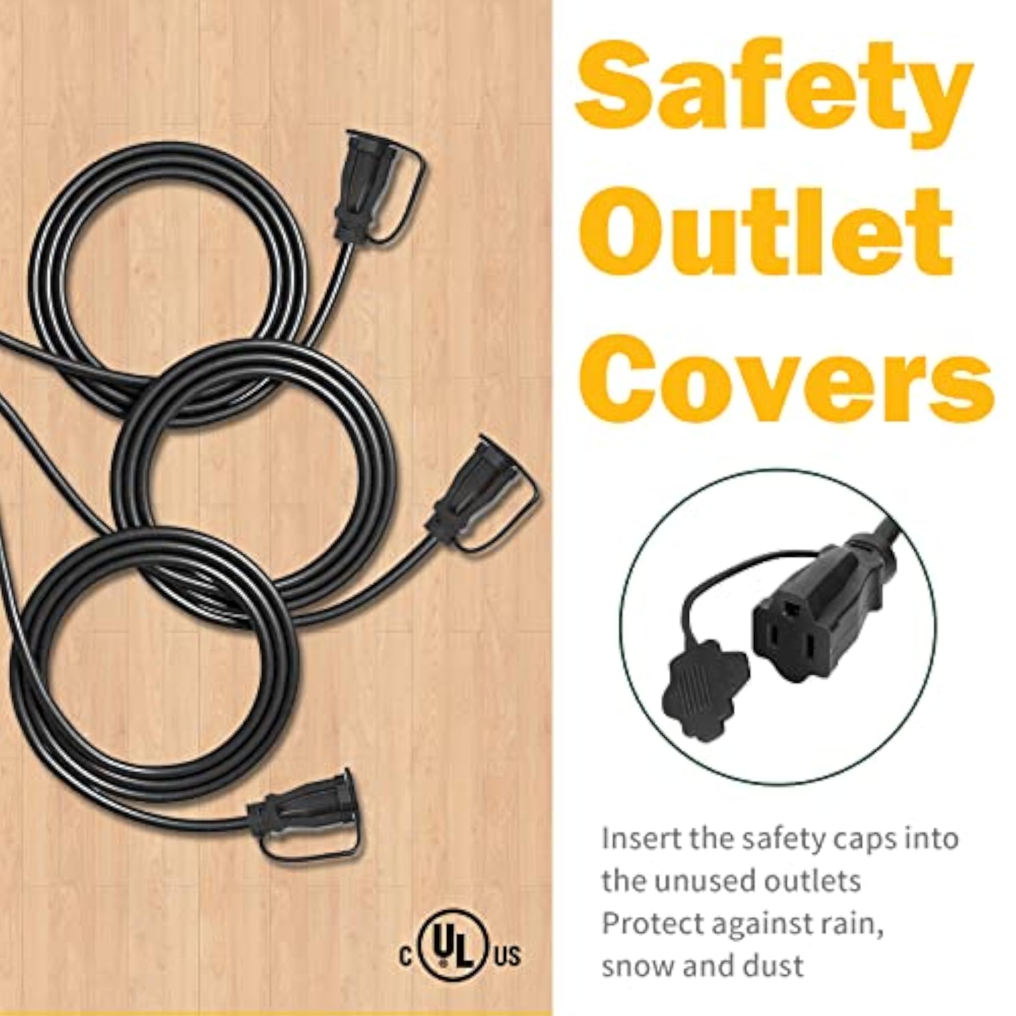 Outdoor Extension Cable with Multiple Sockets, 25 Feet Splitter Cable