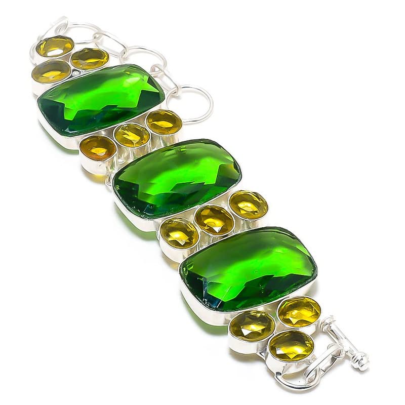 Bracelet fait main en diopside chrome vert et citrine jaune