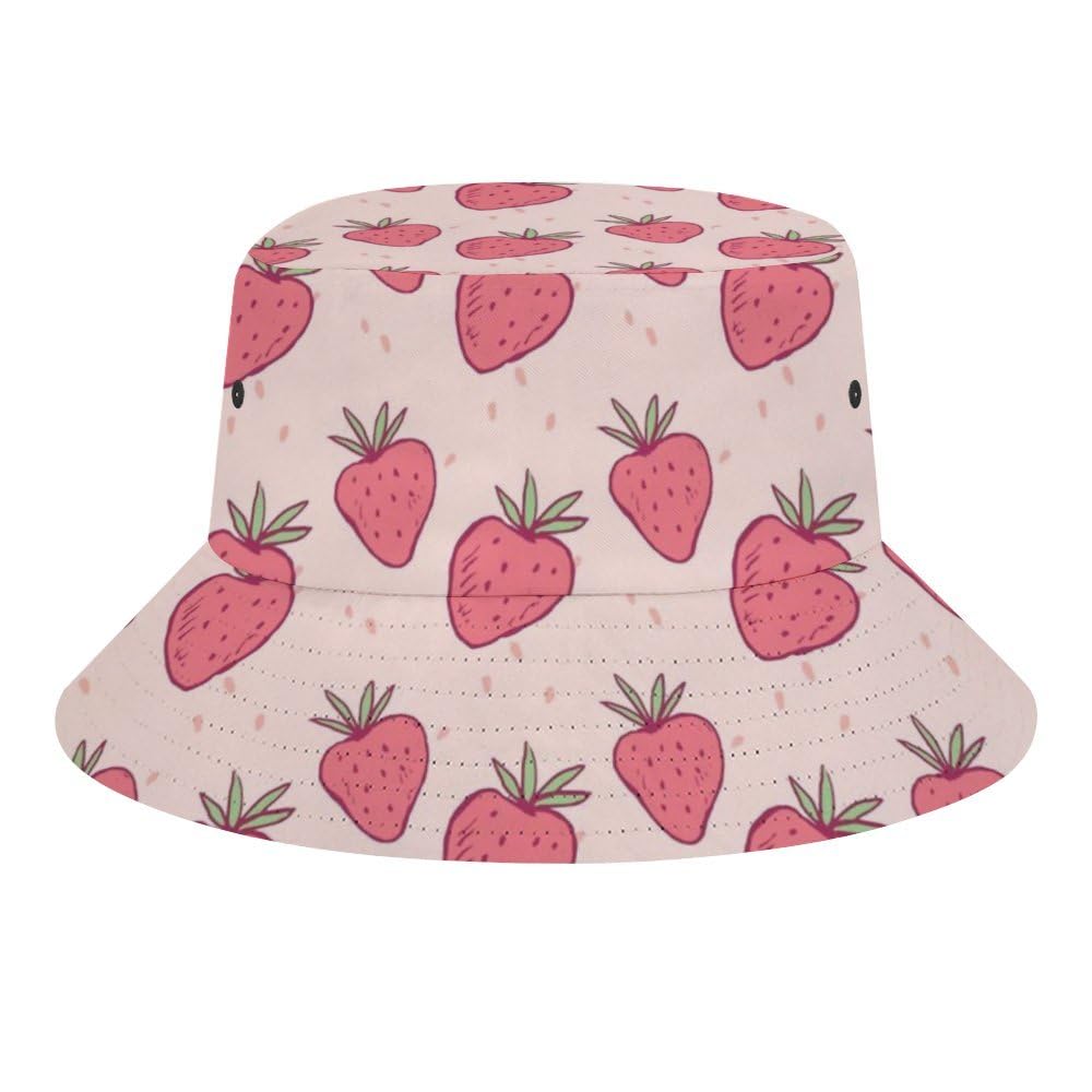 Jopajre Unisex Strawberry Bucket Hat For Women Men Sun Cap Fisherman Hat Packable Beach Caps Travel Outdoor