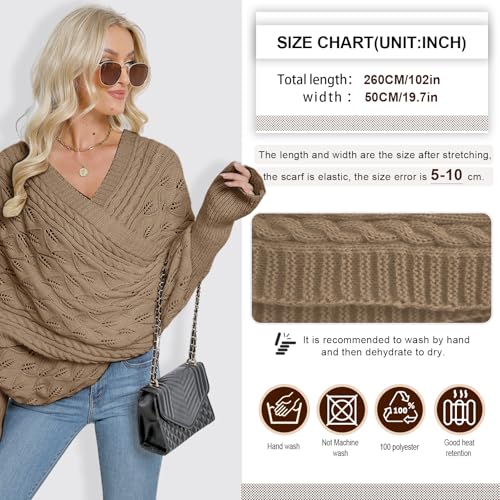 Katutude Scarf with Sleeves for Women Knitted Cable Wrap Shrug Scarf with Sleeves 2024 Trendy Multifunctional Scarf Shawl2