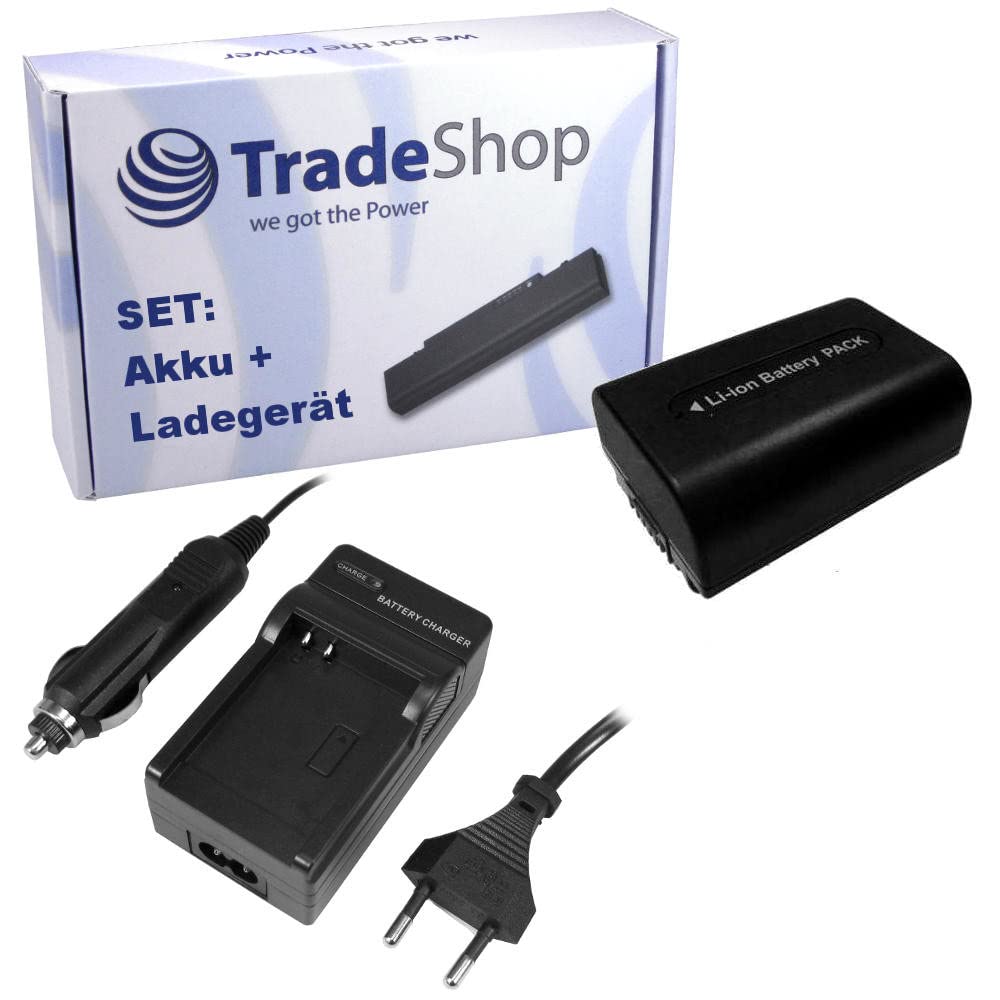 Trade-Shop Set 2 in 1: batteria 3200 mAh + caricatore con adattatore per auto compatibile con Sony DCR-HC14E DCR-PC9 DCR-PC9E DCR-PC101 DCR-PC103E DCR-PC105E DCR-PC110