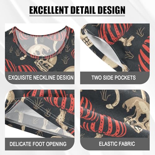 ALAZA Skull Stripes Mushroom Pajama Set Short Sleeve Sleepwear Soft Lounge Nightwear4