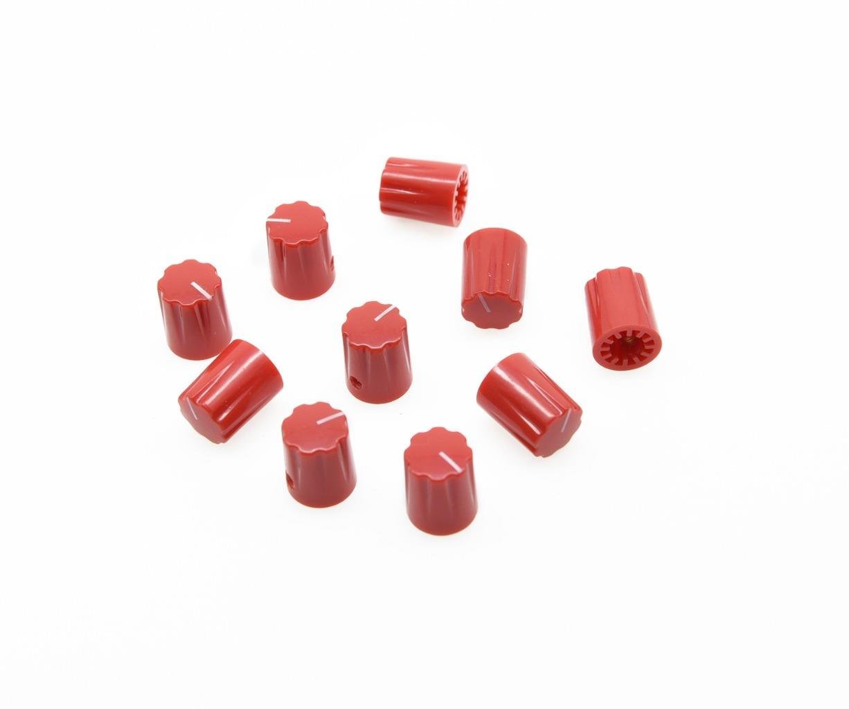 KAISH 10pcs Red Guitar Scalloped Edge Amplifier Knob Cylinder Effect Pedal Knobs