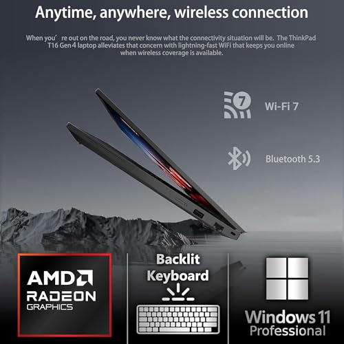 Image of Lenovo ThinkPad T16 Gen 4 Business Laptop 16 FHD+ Display, AMD Ryzen 7 AI Pro 350, 64GB DDR5 RAM, 1TB SSD, 5MP Webcam, Fingerprint, Backlit KB, WiFi 7 + BT, RJ-45, Win 11 Pro - Black