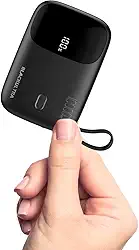 Carregador Portátil 10000mAh com Display LED, Mini Power Bank Rápido 22.5W com PD 3.0 e QC 3.0, USB-C Leve e Compatível com iPhone 16/15/14/13/12/11 e Samsung, Preto