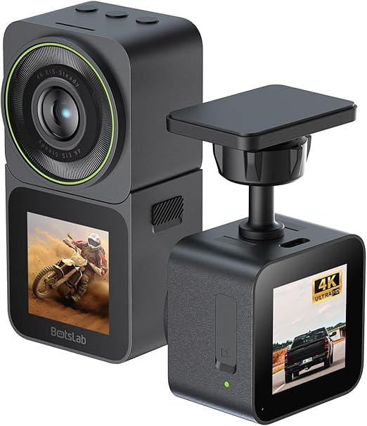 Botslab Dash Cam for Cars 4K 20MP Dual Use Action Camera and Dash Cam Waterproof EIS Stabilization 170Wide Angle Helmet Camera for Vlog or Recording Car Journey