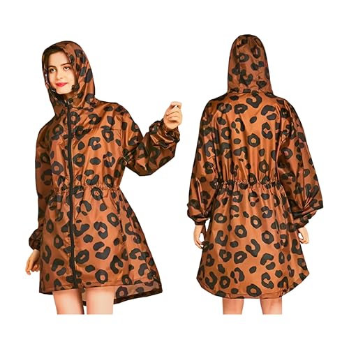 Generisch Damen Regenmantel Leopardenmuster, Poncho, Regencape, Regenjacke Leo, Leopardendesign (DE/NL/SE/PL, Alphanumerisch, L, Regular, Regular, Braun)