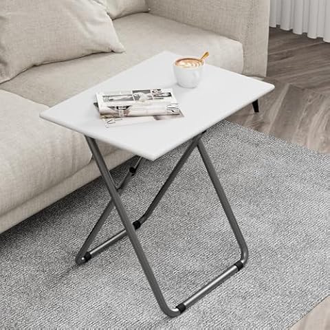 Fleecy day Tv Trays, Folding Tray Table, Dinner Tv Table for Eating with No Assembly Required&Sturdy, Foldable Snack Eating Side Table on Bed & Sofa for Living Room,27.3 * 19in(White) Cover