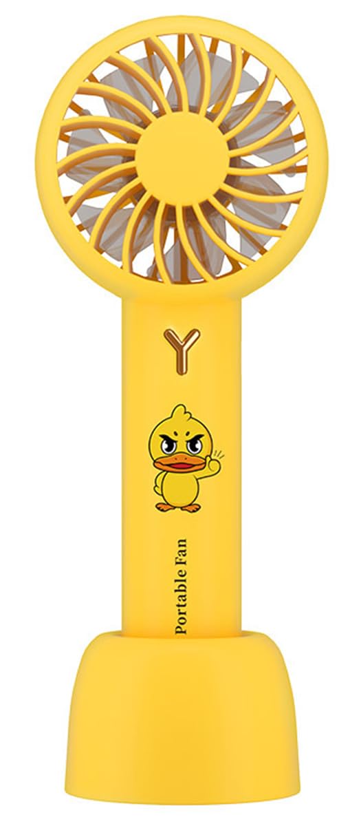 2-in-1 Portable Fan Desktop Handheld Electric Fans with Base 1200mAh USB Rechargeable Mini Pocket Personal Fan 3 Speed Adjustable Cooling Fan with 7 Seagull Blades for Indoor Outdoor Use (Yellow)