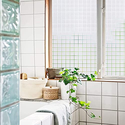 Image of WISDOM Window Privacy Film Stained Glass Window Clings Frosted Glass Film Decorative Sun Blocking Non-Adhesive Tinting Film for Home Office (16 X 96 INCH, Square Box Pattern)