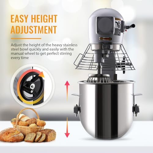 CREWORKS Commercial Food Mixer with Dough Hook 15L 600W Stainless Steel Stand Mixer Pizza Bakery Multifunction Blender 3 Speed Electric Dough Mixer for Bread Cake Hook Beater Whip - Image 4
