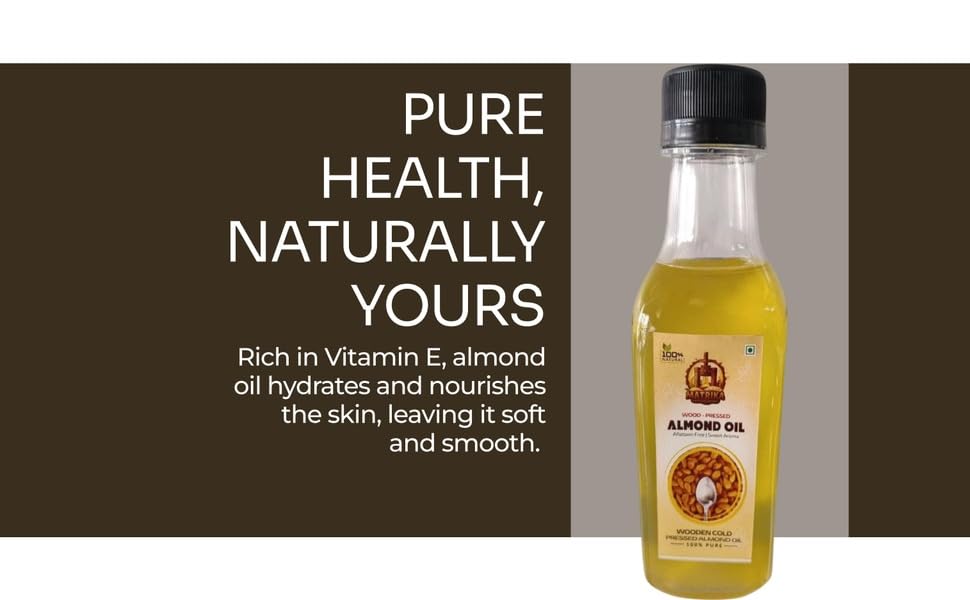 Image of Sarv Matrikaa Wood Pressed Almond Oil - (500ml)-100% Pure & Natural | Cold Pressed | Sweet Aroma | Aflatoxin Free | Edible & Skin Use