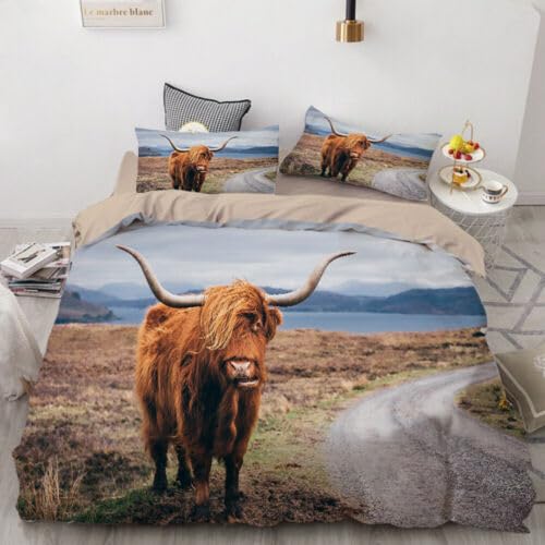 Housse de Couette 240 x 260 sans Repassage Parure de Lit Microfibres Anti-Plis Yak Brun