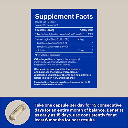 Bonafide Clairvee – Relief From Vaginal Odor^ – Hormone-Free, Drug-Free Vaginal Probiotic – Reduces Odor^, Itching & Discharge* – 30 Day Supply (15 Capsules) #TOP3