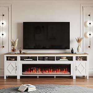 Fireplace TV Stand for TVs Up to 110 InchFarmhouse Entertainment Center with 60 Electric FireplaceWhite TV Console with Storage Cabinets for Living RoomBedroom