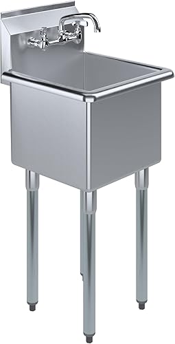 Fregadero de acero inoxidable con grifo Acero inoxidable 304 NSF Tamaño del tazón interior 15 "x 15" Tamaño total 18.5 x 18 pulgadas