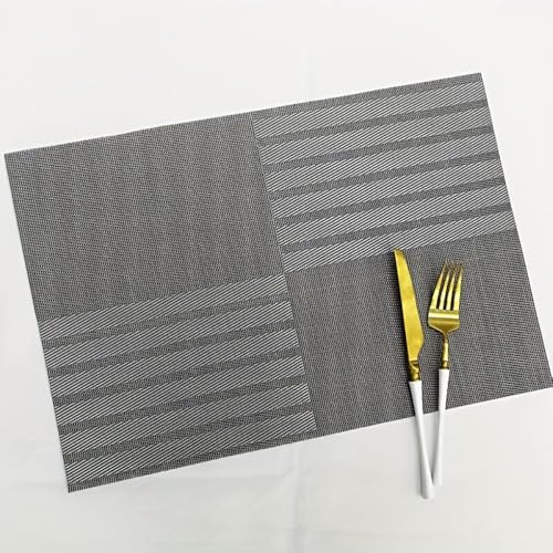 Image of YELONA Placemats Set of 6, Heat-Resistant Woven Vinyl Table Mats, Non-Slip & Washable Dining Tablemats for Kitchen & Dinner Decor, Zinc Grey (45cm x 30cm)