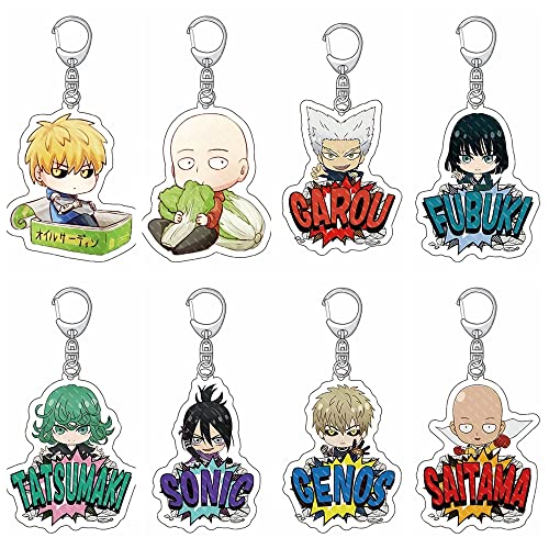 AHAM ワンパンマン サイタマ ジェノス 音速のソニック 戦慄のタツマキ キーホルダー 8個セット キーチェーン コスプレ小物 携帯 鍵 自動車 かばん ペンダント アニメ周辺 超カッコイイ個性のキーホルダー 萌えグッズのサムネイル