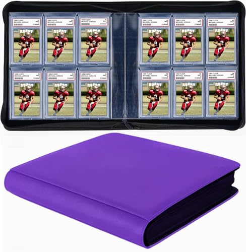 60 Pockets Graded Card Binder Toploading PSA Slab Holder Album PU Leather Graded Card Storage Binder Premium 6 Pocket PSA Card Binder Album with Sleeves (Purple)