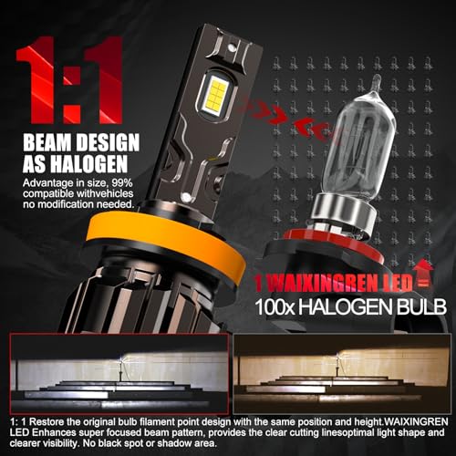 WAIXINGREN H11 Led Headlight Bulb, 6500K Cool White, 60W 26000LM H11 Headlight Bulb Led with Fan, No Adapter Required, Plug and Play Easy Installation, Pack of 2 (H11/H8/H9)